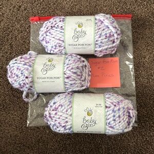 3 NEW Baby Bee Sugar Pom Pom Yarn 3.5oz each